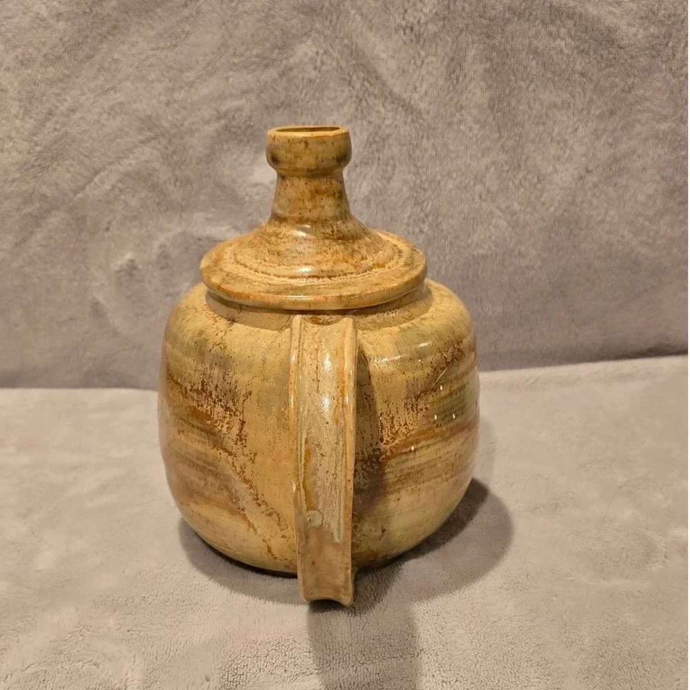 Vintage 1972‎ Moore Signed Studio Pottery Teapot Tan Brown Glazed Stoneware MCM